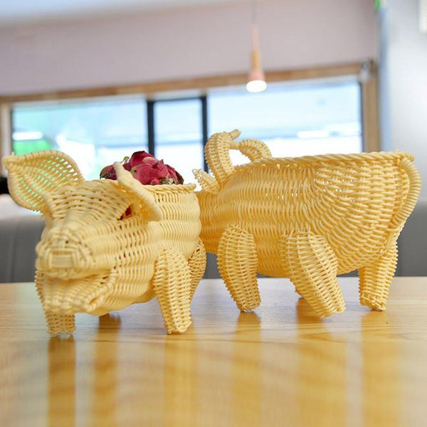 

storage baskets deskcartoon basket elephant cow pig squirrel-shaped rattan home hand-woven snack