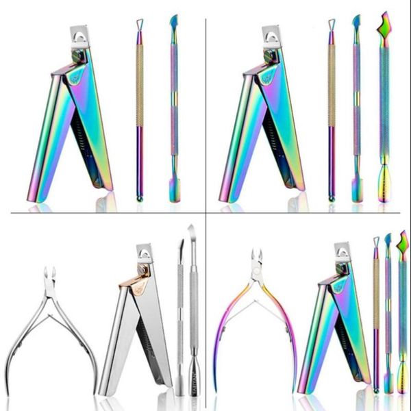

nail art kits 7 style stainless steel cuticle pusher tweezer files remove manicure care clean tool