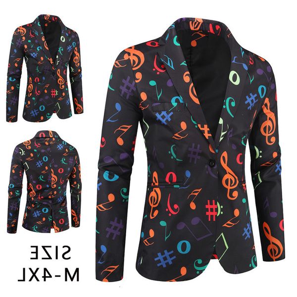 

music autumn and winter print coat men's casual suit, White;black
