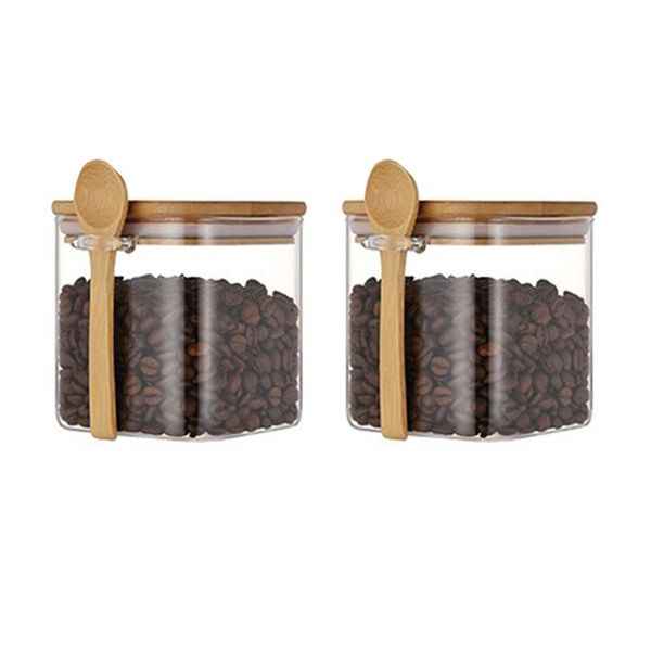 

2pcs sealed jar with spoon storage tank condiment coffee beans kitchen supplies sugar bottle bottles & jars