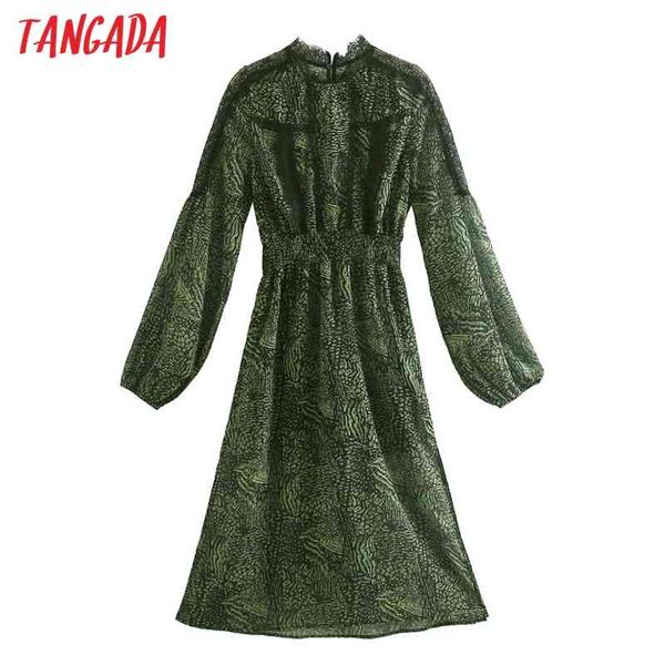 

fashion women green leopard print chiffon lace patchwork long sleeve ladies midi dress vestidos ce68 210416, Black;gray