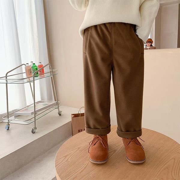 

trousers winter children solid color thicken warm straight woolen pants boys fashion inner fleece thick, Blue