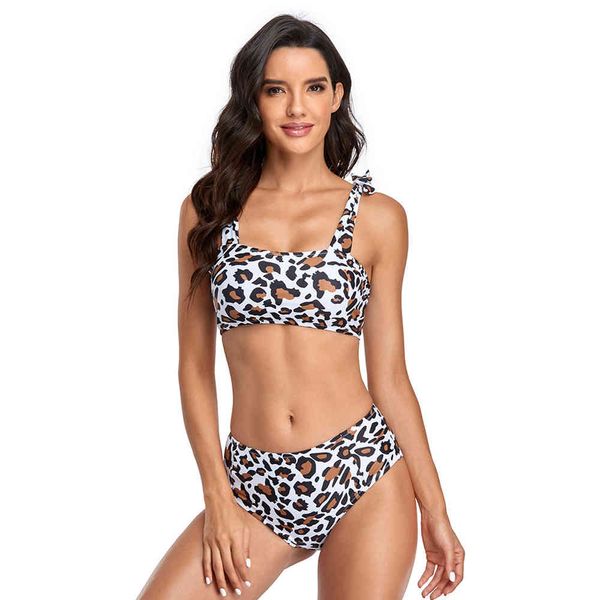 

leopard high waisted bikini push up swimwear women swimsuit knotted bathing suit bikinis summer brazilian beachwear 210520, White;black