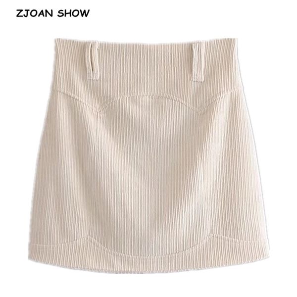 

women high waist corduroy mini skirt beige stylish back zipper package hips short skirts with lining 210429, Black