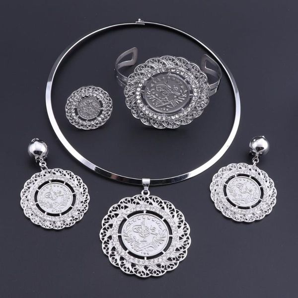 

earrings & necklace oeoeos 2021 fashion wedding engagement jewelry gift silver plated women african beads sets