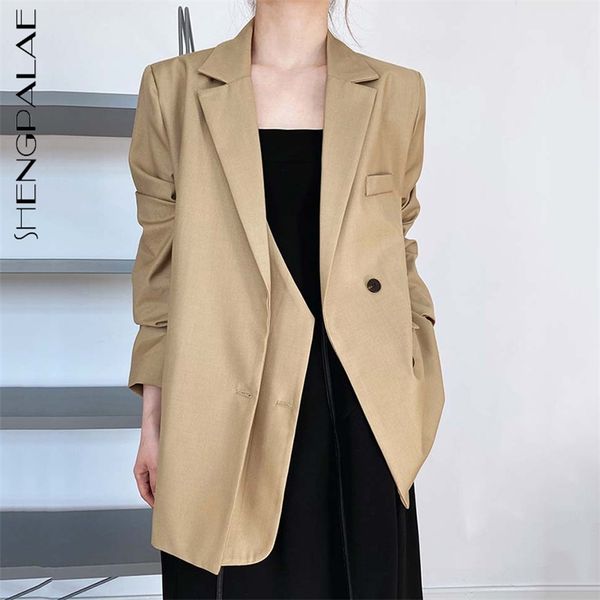 

minimalist large size blazer women's spring autumn notched single button long sleeve khaki jacket female 210427, White;black