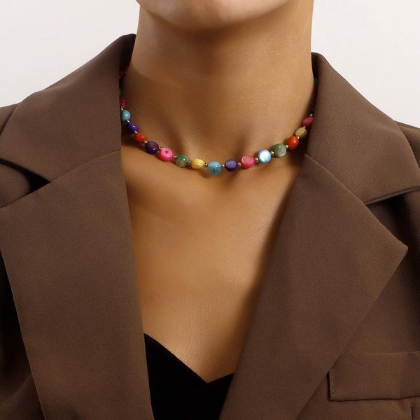 

pendant necklaces boho ethnic colorful zircon bead choker chain gold color necklace for women girl wedding party fashion jewelry gift, Silver
