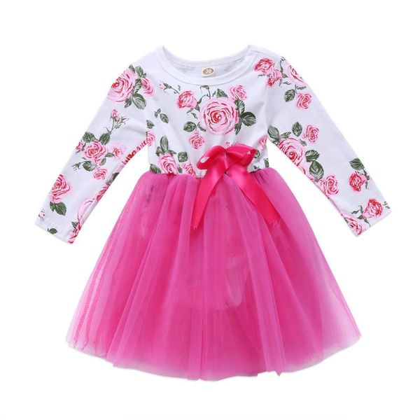 

girl's dresses pudcoco kids baby girls beautiful flower dress princess summer long sleeve mini tutu pink dres, Red;yellow