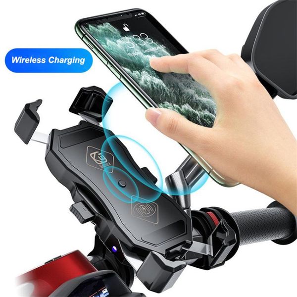 

cell phone mounts & holders 15w wireless charging motorcycle waterproof telephone bracket ip66, usb charger qc3.0, handlebar, overhaul