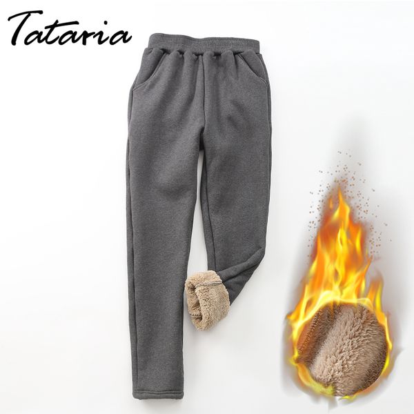 

tataria high waisted winter pants for women velvet thick women's warm trousers school sweatpants female casual harem 210514, Black;white