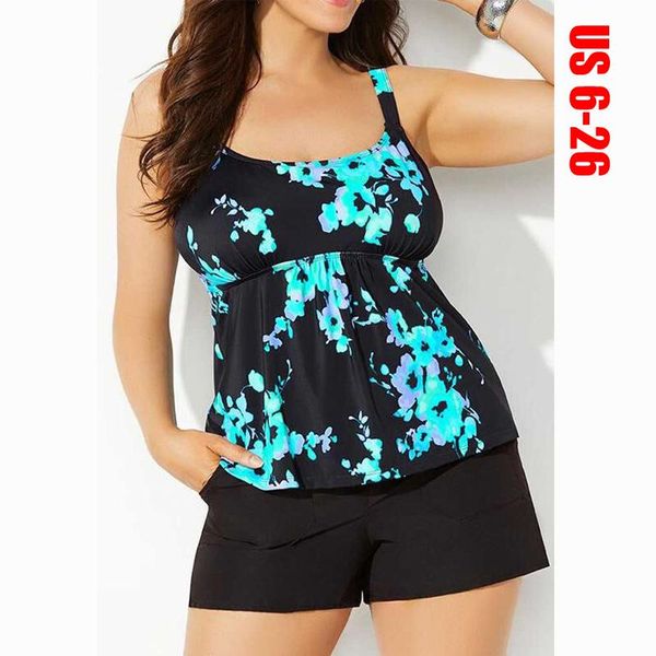 

one-piece suits 2022 plus size two piece swimsuit women boxer tankini print vintage big large swimwear beach skirt bathing suit