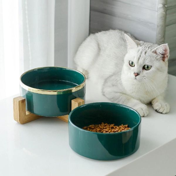 

ceramic cat bowl drinking pet dog cervical protection supplies bowls & feeders