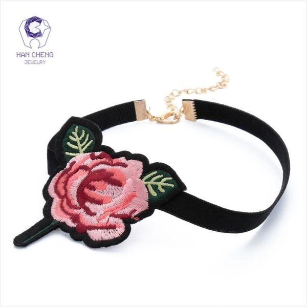 

chokers hancheng fashion knitting flower ribbon choker necklace women embroidery elastic tattoo statement collar jewelry bijoux, Golden;silver