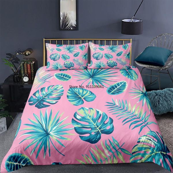 

bedding sets palm leaves pink set 3d printed duvet cover pillowcase single twin  double king full size home textiles quilt