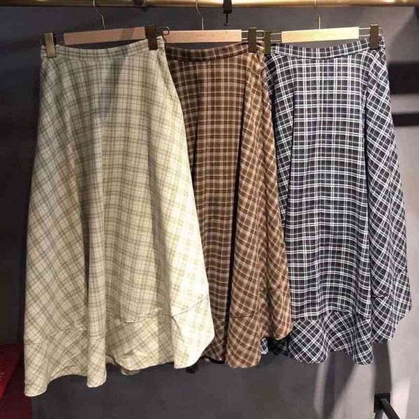 

chic irregular plaid skirts womens spring japanese high waist faldas mujer casual sweet all match femme jupe 210514, Black