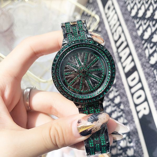 

timini's new dial full diamond large dial fashion trend steel band waterproof quartz watch women's watch, Slivery;brown