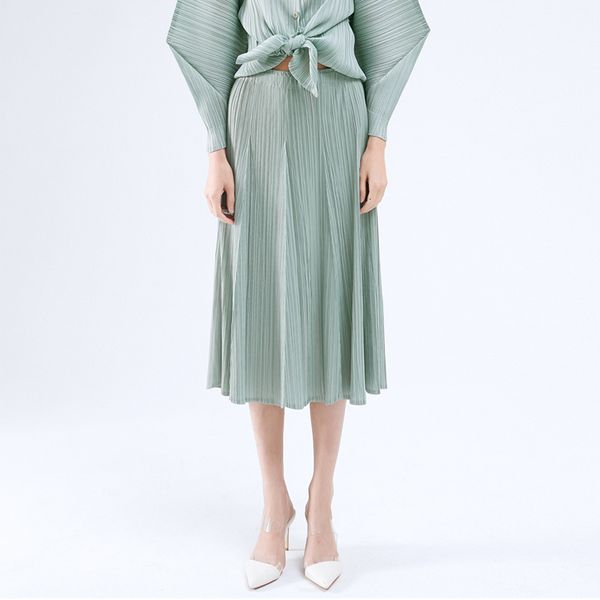 

skirts miyake female pleated summer long pink seam aesthetic line style wrap skirt, Black
