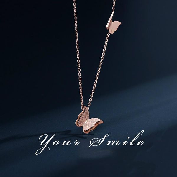 

pendant necklaces titanium steel necklace with rose gold butterfly for female simple wild clavicle chain student women, Silver