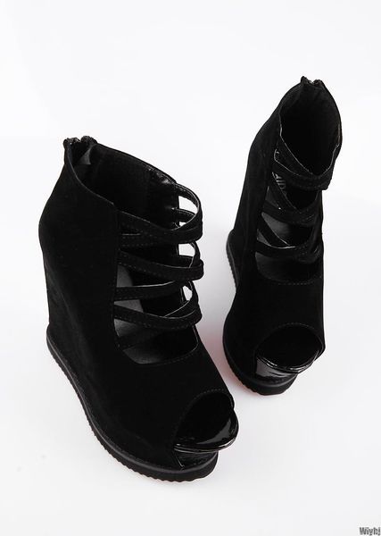

boots spring autumn casual high heels platform waterproof shallow black