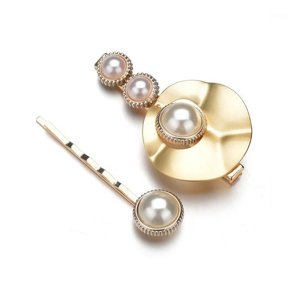 

summer style simple cool metal texture pressing clamp with pearl card word folder hair accessories net red1