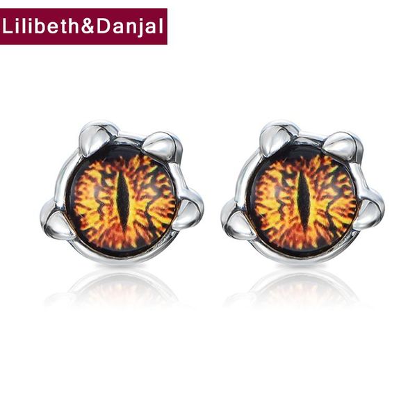 

stud demon eye inlaid natural stone pure 925 sterling silver crystal earring women men fashion jewelry 2021 bijoux femme e03, Golden;silver
