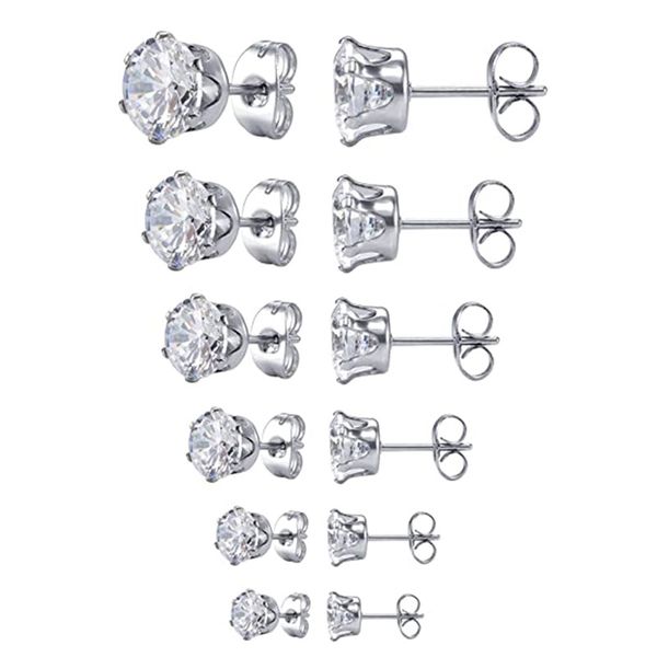 

stainless steel round transparent cubic zirconia ear studs earrings simple fashion silver color small earring for women