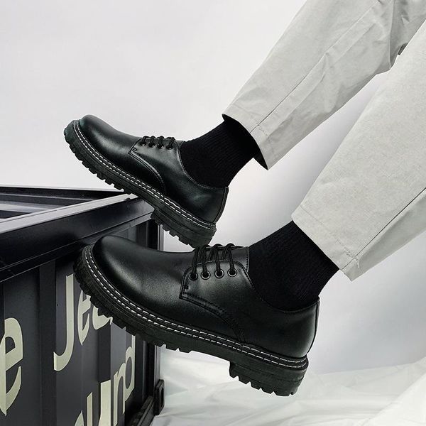 

dress shoes all black men thick sole shoelaces spring autumn breathable casual youth fashion anti-slip soft light