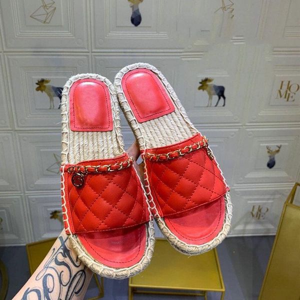 

spring and summer women slippers braided rope flat sandals chain open toe fisherman shoes beach flip flops, Black