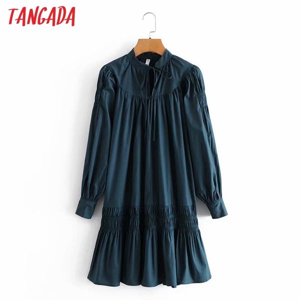 

fashion women solid pleated bow long sleeve ladies loose mini dress vestidos 5d57 210416, Black;gray