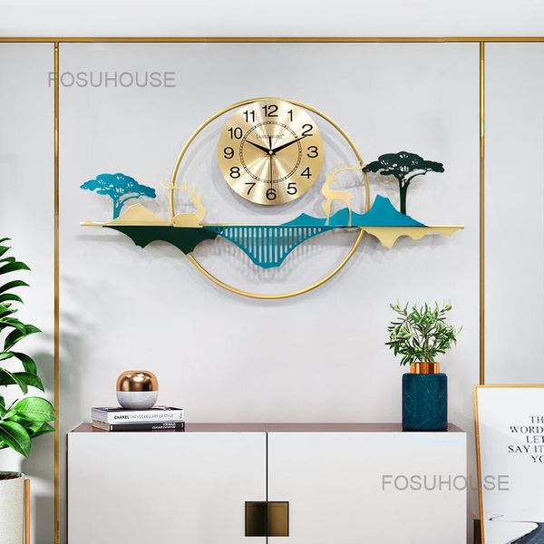 

wall clocks modern simple clock and watch living room household fashion dining hall porch decoration landscape deer