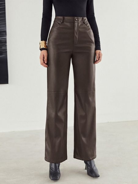 

zipper fly palazzo pu pants x8h4#, Black;white