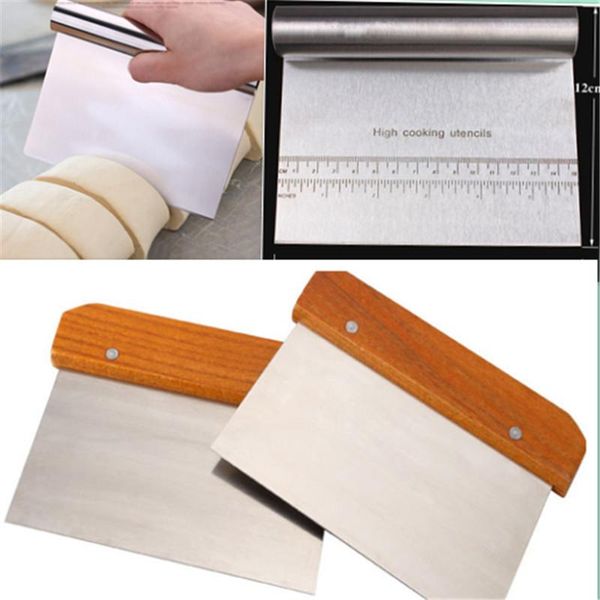 

stainless steel smoother edge cake scraper pizza dough cutter kitchen flour pastry ice cream tool scale wooden baking & tools
