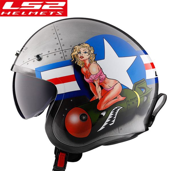 

ls2 open face motorcycle with flip up visor vintage retro moto 3/4 s half helmet of599