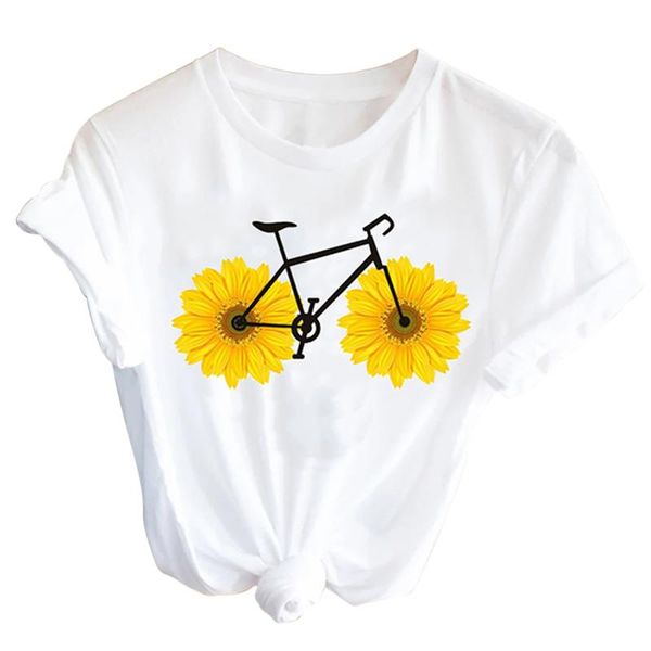 

women's t-shirt women graphic sunflower floral cute summer 2021 t shirt 90s casual fashion tees aesthetic print female clothes sweet gi, White