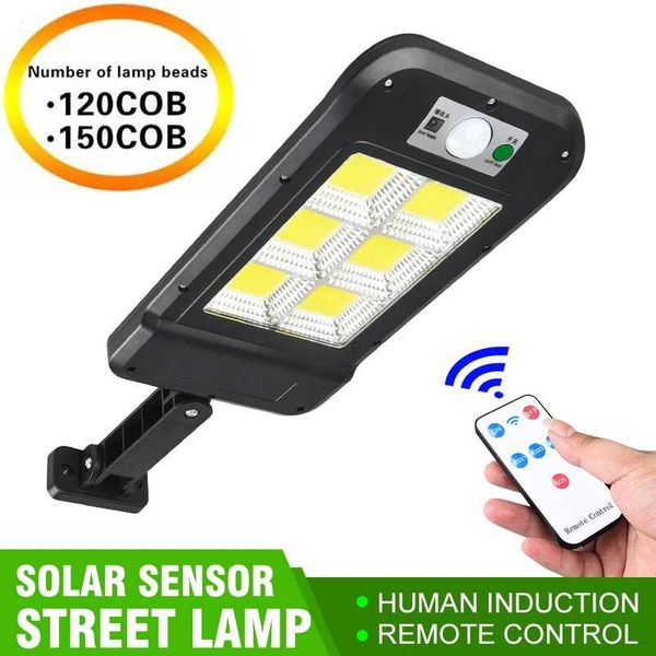 

solar lamps 4 modes 120/150 cob outdoor light remote control waterproof human body induction multi-mode lamp garden street