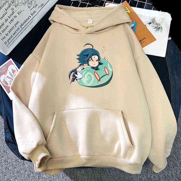 Felpa con cappuccio Zhongli Unisex Genshin Impact Sciolto Cartoon Stampa Carino Pullover manica lunga Abbigliamento uomo Ragazzi Gioco caldo Felpe Donna Y0820