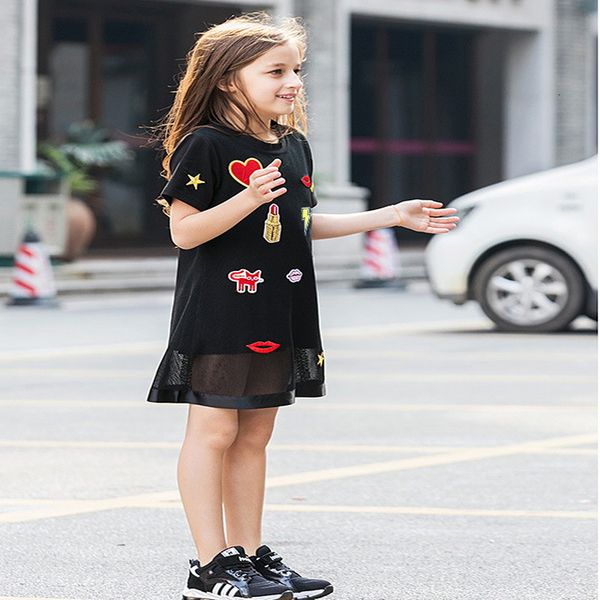 

girl's dresses summer teenagers girl t-shirt short sleeves love heart lipstick lips casual style kids clothes e033 ys28, Red;yellow
