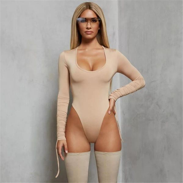 

women's jumpsuits & rompers sysywel spring full sleeve skinny women bodysuit solid color black white khaki o-neck cotton jumpsuit femme