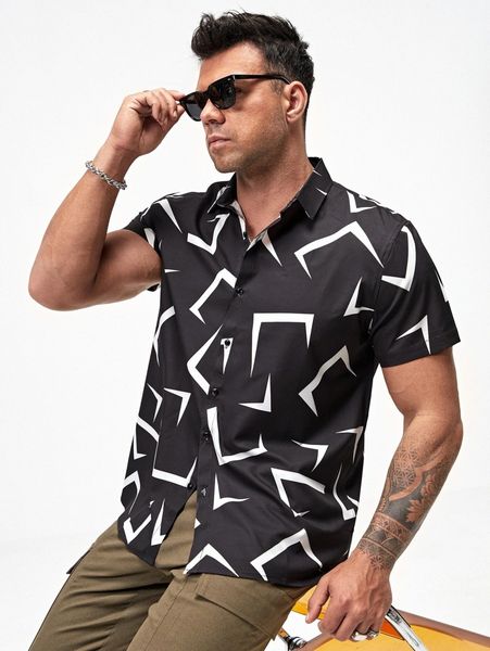

men allover print shirt 48r7#, White;black