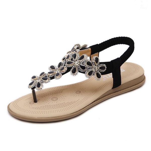 

women sandals comfort summer bohemia flat woman flip flops fashion flower shoes beach sandalias mujer1, Black