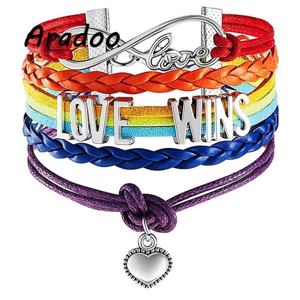 

aradoo alphabet handwoven multilayer pride rainbow bracelet, Black