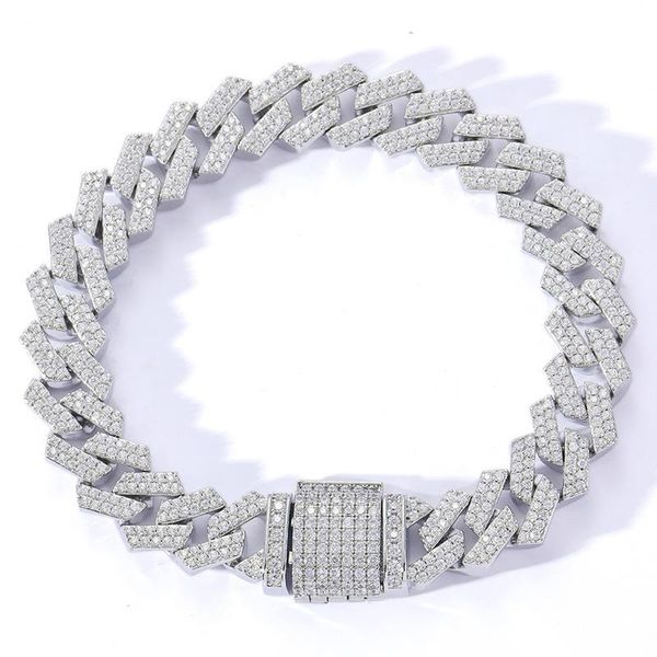 

link, chain hip hop claw setting 5a+ cz stone bling iced out 12mm square miami curb cuban link bracelets for men rapper jewelry, Black
