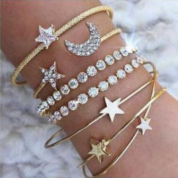 

meyfflin punk moon star crystal bacelets & bangles for women jewelry fashion gold silver color cuff bracelet pulseiras bijoux q0719, Black