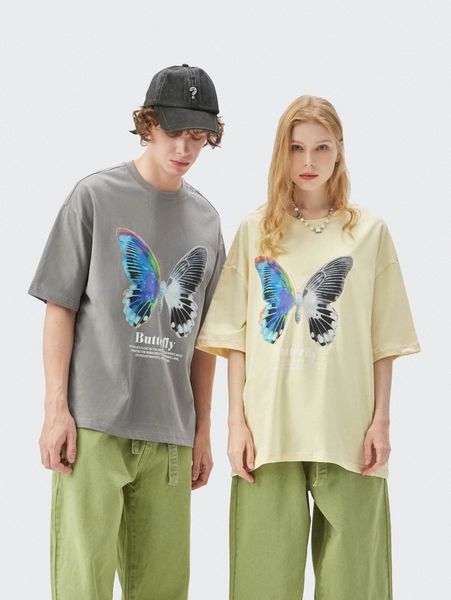 

1 pc slogan & butterfly print tee 658d#, White;black
