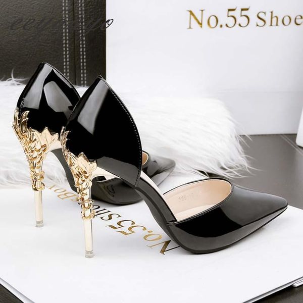 

summer women sandals high thin heel pointed toe slip-on metal party ladies shoes black heels