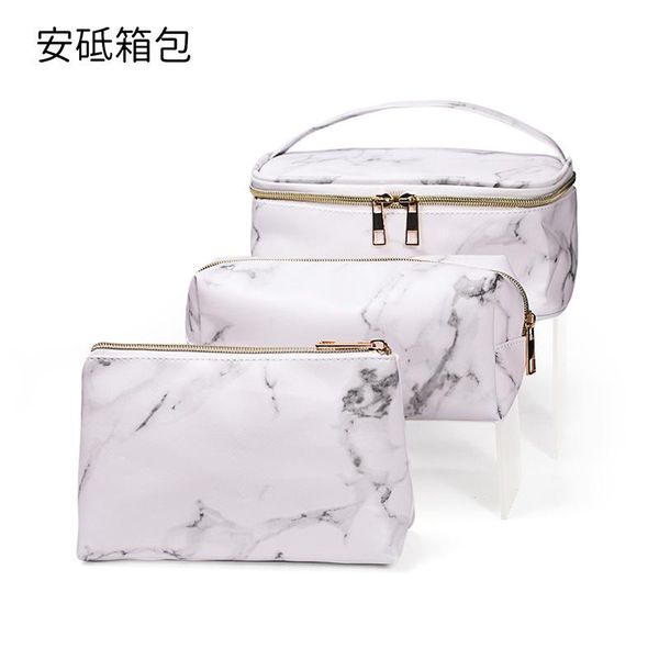 

marble three-piece makeup bag pu waterproof wash large capacity portable travel storage cosmetic bags & cases