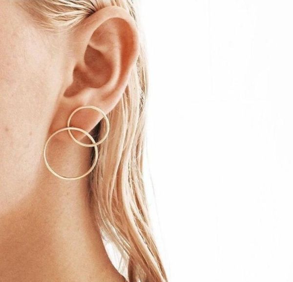 

hoop & huggie korean fashion round earrings for women statement ear jewelry gifts, Golden;silver
