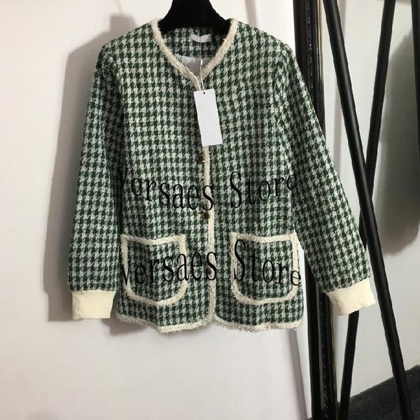 

women's knits & tees 2021 luxury design single breasted cardigan temperament embroidered letters thousand bird check tweed, White