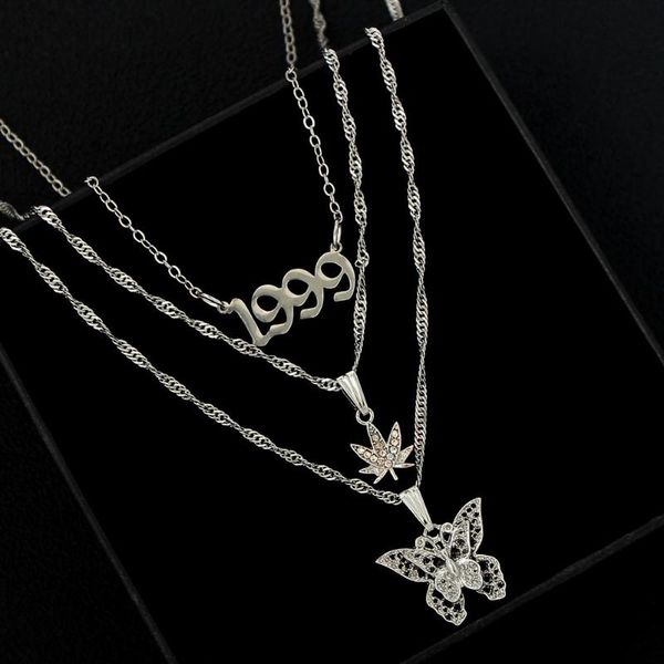 

chains vintage multilayer hollow out big butterfly 1999 pendant necklace silver color rhinestone fashion jewerly