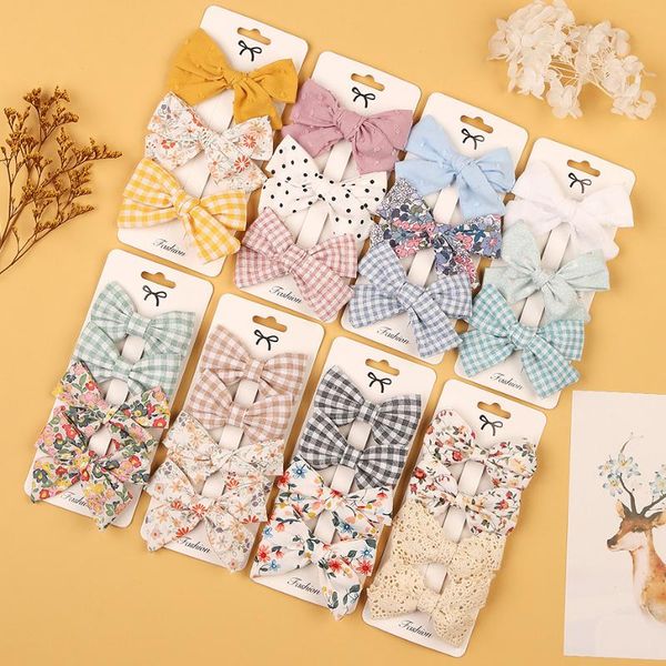 

hair accessories 4pcs lattice print hairpins bowknot clips little girls cute cotton safty barrettes hairgrip kids set gift, Slivery;white